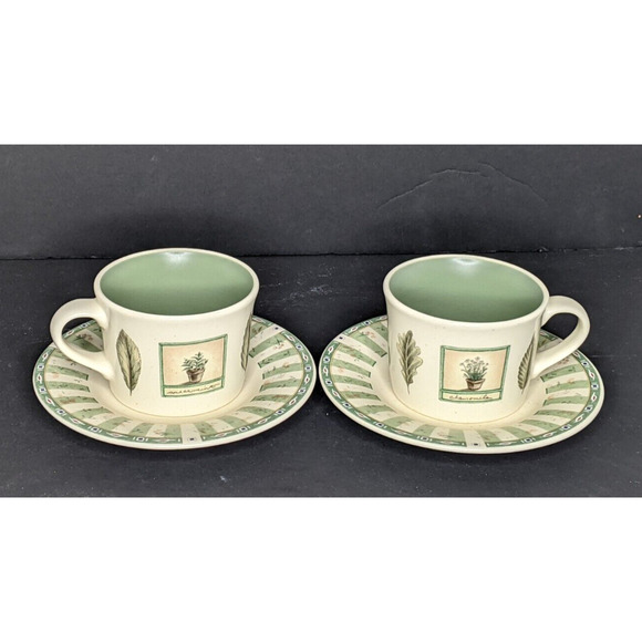 Pfaltzgraff Naturewood Cup and Saucer SET OF 2 Garden Herb Birdhouse 8 oz ea - Picture 2 of 10